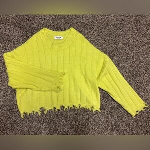 Women’s Boutique Distressed Edge Sweater Lime Green- Large